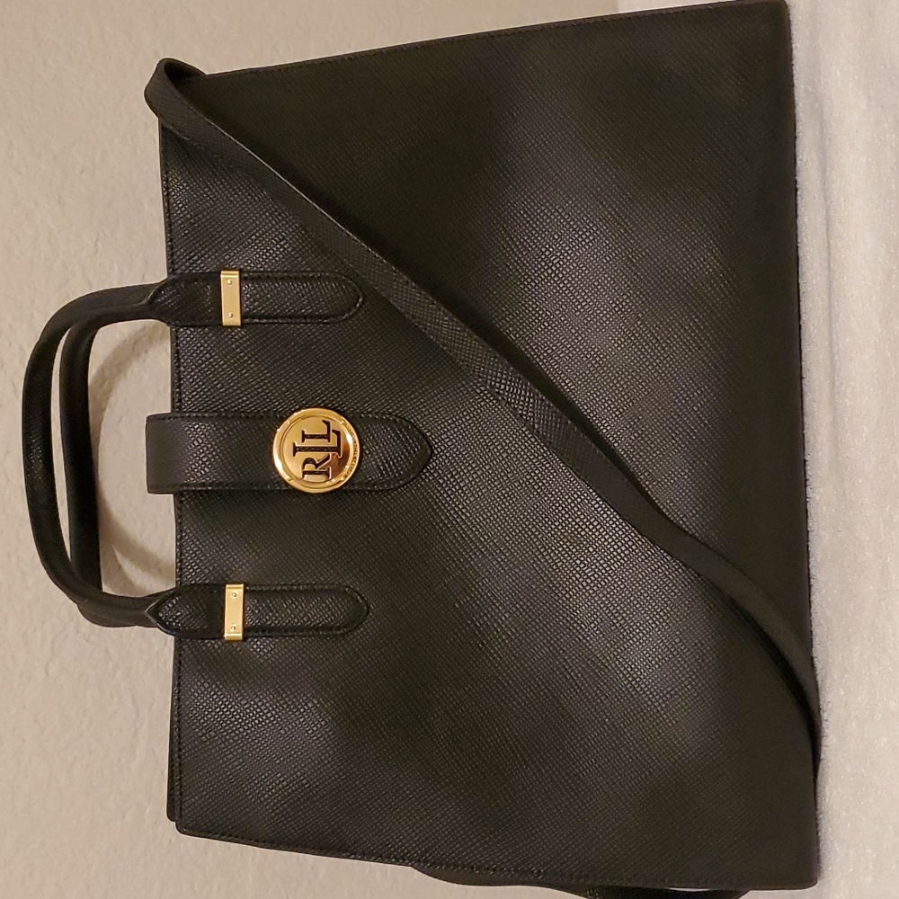 NWOT Largre Ralph Lauren, Black w/gold accents, Leather, Shoulder bag.
